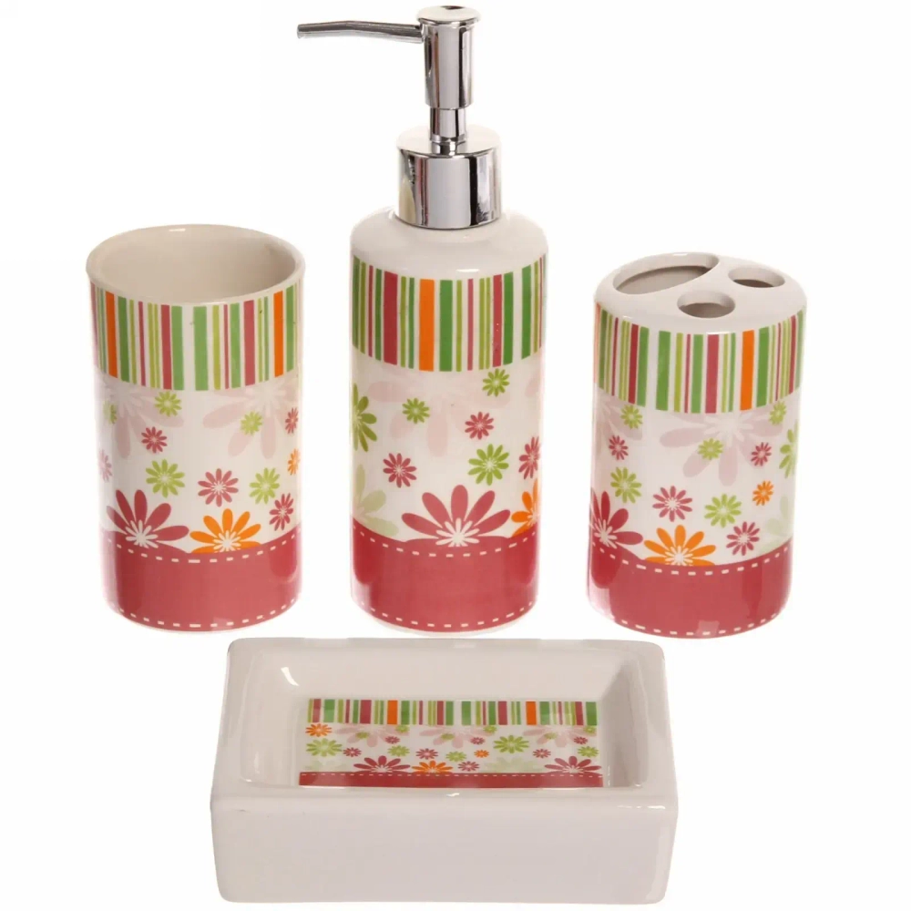 Набор для ванной из 4-х предметов керамический «Салют» зеленый