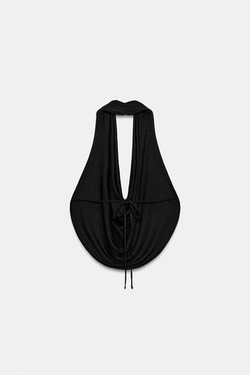 ZARA ДРАПИРОВАННЫЙ ТОП С ГОРЛОВИНОЙ ХАЛТЕР, ЧЕРНЫЙ