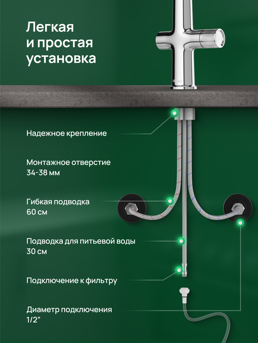 Смеситель для кухни Domaci Римини D569223CR с гибким изливом, хром