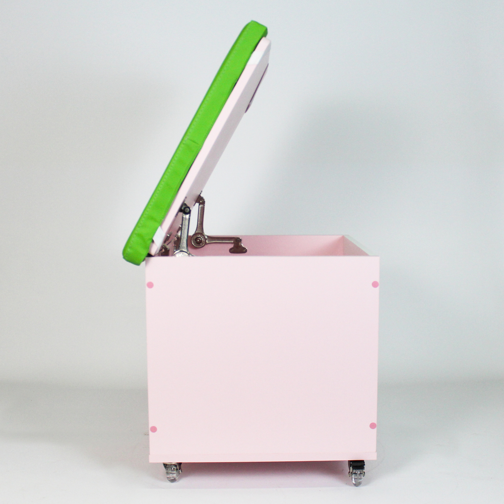 Ящик для хранения игрушек розовый с зеленой подушкой в НАЛИЧИИ