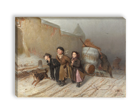 "Тройка. Ученики-мастеровые везут воду", Перов Василий Григорьевич, картина (репродукция)