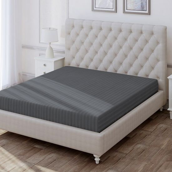 Простыня на резинке DarkGrey, 120x200х30, страйп полисатин DOMTEKC