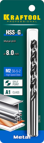 KRAFTOOL HSS-G, 8.0 х 117 мм, сталь P6M5, сверло по металлу (29651-8)