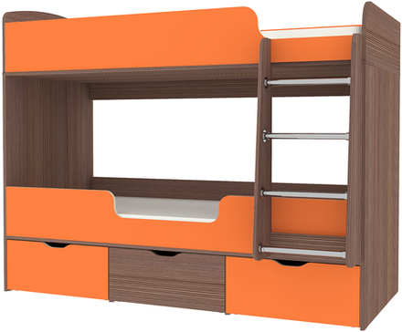 Кровать двухъярусная КарИВи Малыш Двойняшка 80х180 Бодего Темный Оранжевый