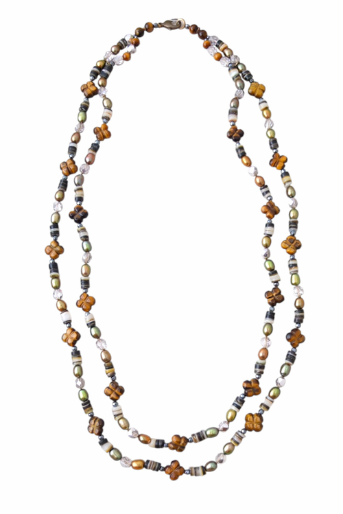 бусы из тигрового глаза и жемчуга (а-1128)