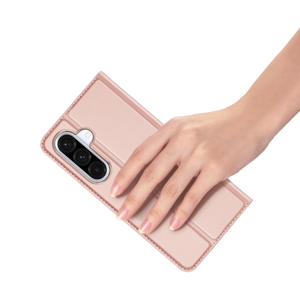 Чехол книжка из кожи розового цвета для Samsung Galaxy A36 5G и Galaxy A56 5G, серия Skin Pro Series от Dux Ducis