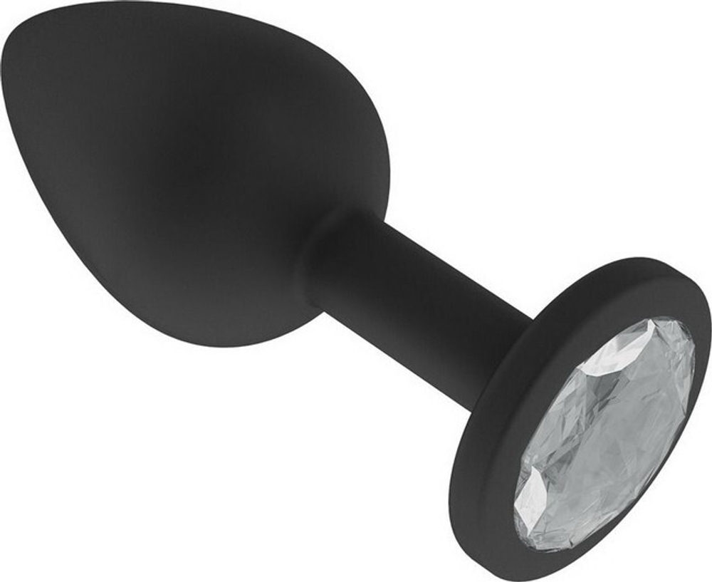 Маленькая черная пробка с прозрачным кристаллом ONJOY Silicone Collection (Цвет: черный)