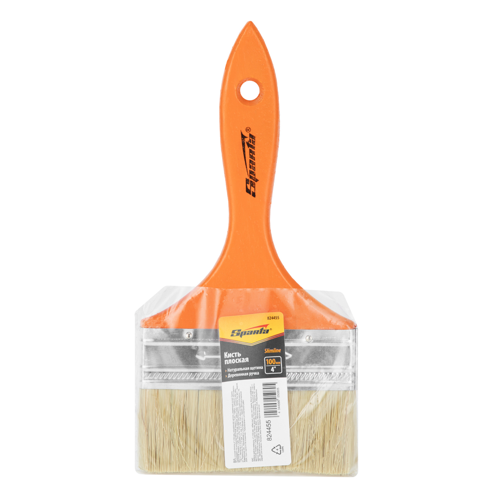 Кисть плоская Slimline 4" (100 мм) натуральная щетина, деревянная ручка Sparta 824455