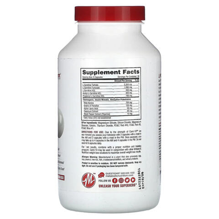 Metabolic Nutrition, Carni-10, 5000 мг, 240 капсул (625 мг в 1 капсуле)