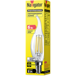 Лампа светодиодная Navigator FC35F 220V Е14 6W 4000K Filament свеча на ветру 28762