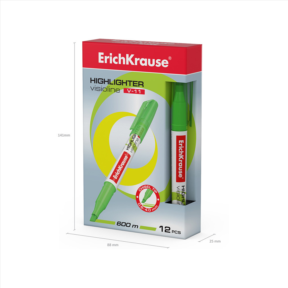 Текстмаркер ErichKrause Visioline V-11 Neon, цвет чернил зеленый (в коробке по 12 шт.)