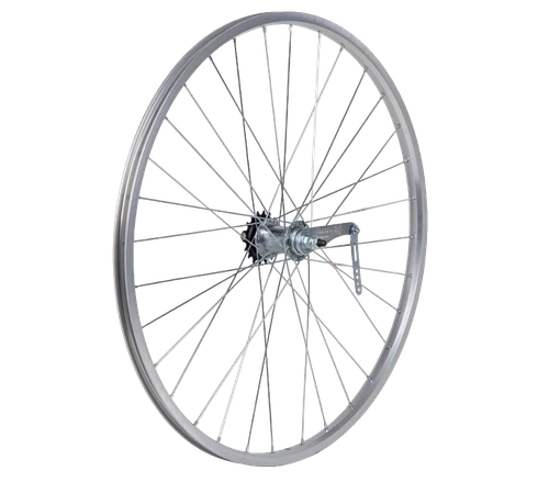 Колесо 28" заднее, алюминиевый двойной серебристый обод, 36Н., 1ск. тормозная втулка, ShunFeng