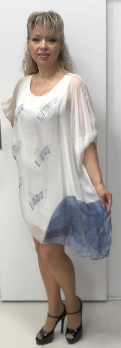 Белая двойная туника-пончо со светло-синей вставкой