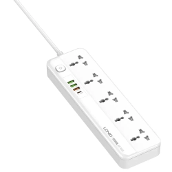 LDNIO удлинитель сетевой фильтр, модель SC5415, 2 метра, 4 USB, тройник разветвитель с заземлением и выключателем, белый