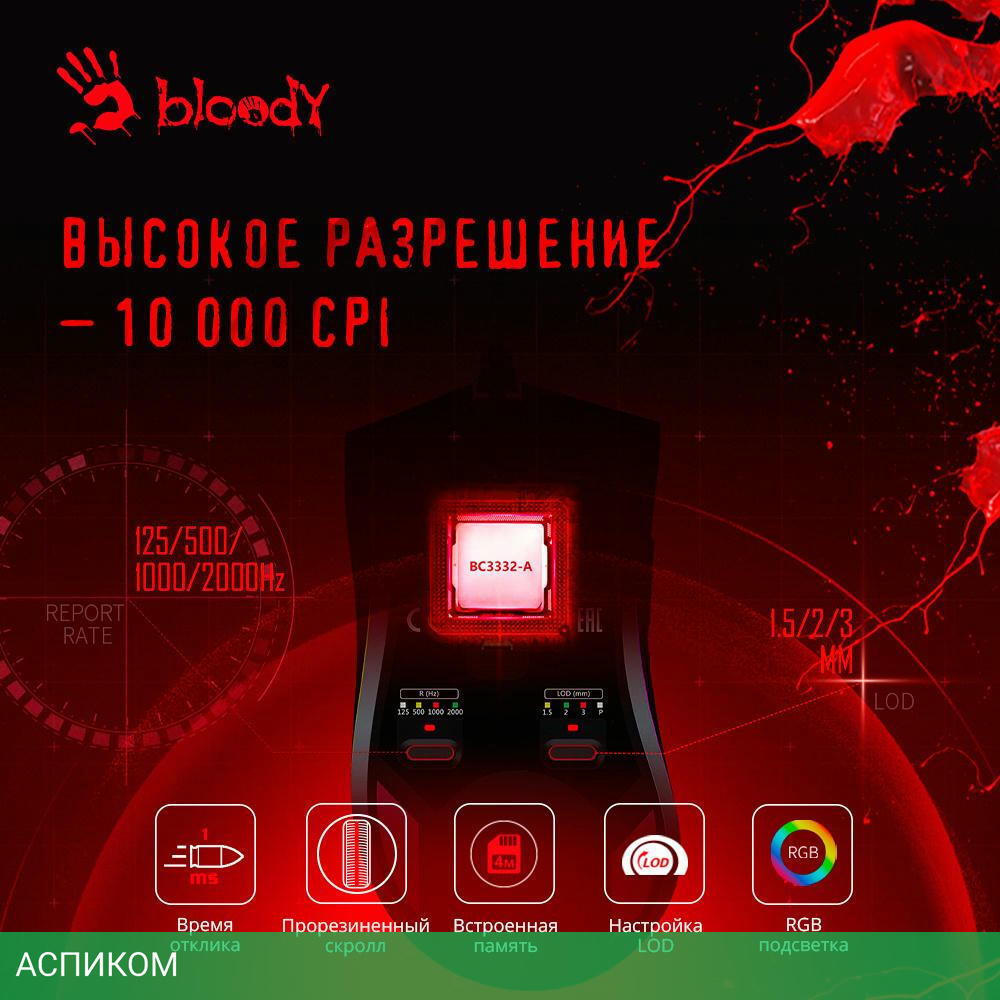 Мышь A4Tech Bloody W90 Max белый/черный