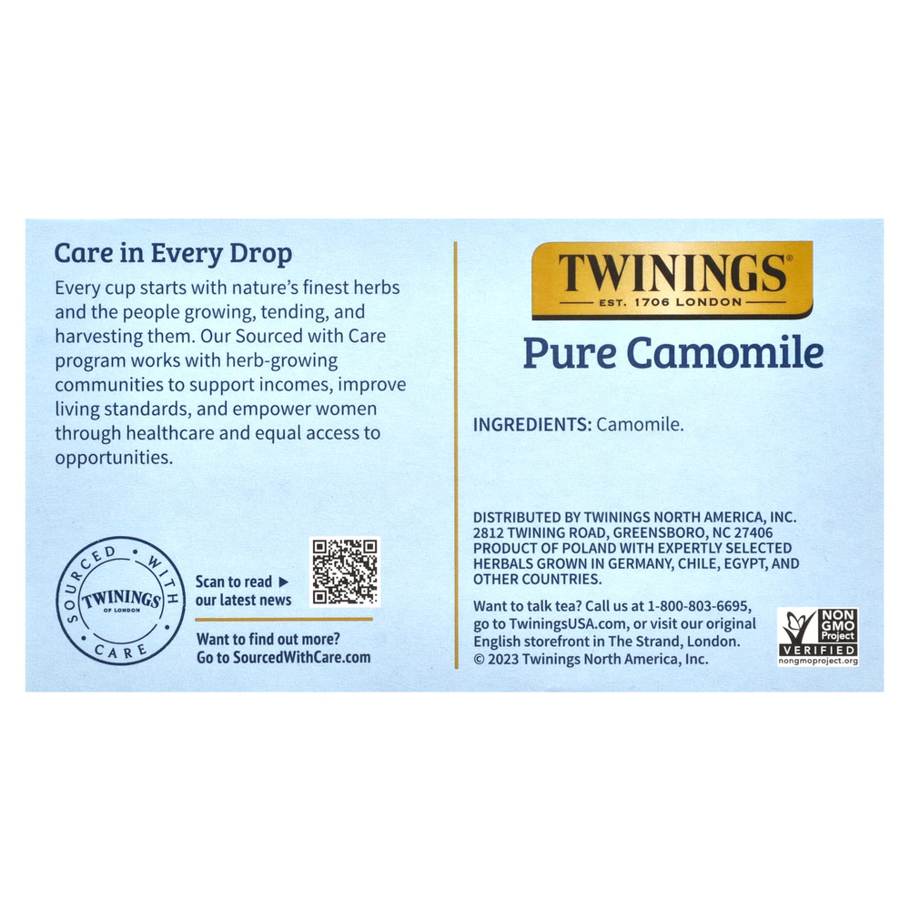 Twinings, травяной чай, чистая ромашка, без кофеина, 50 чайных пакетиков, 75 г (2,65 унции)