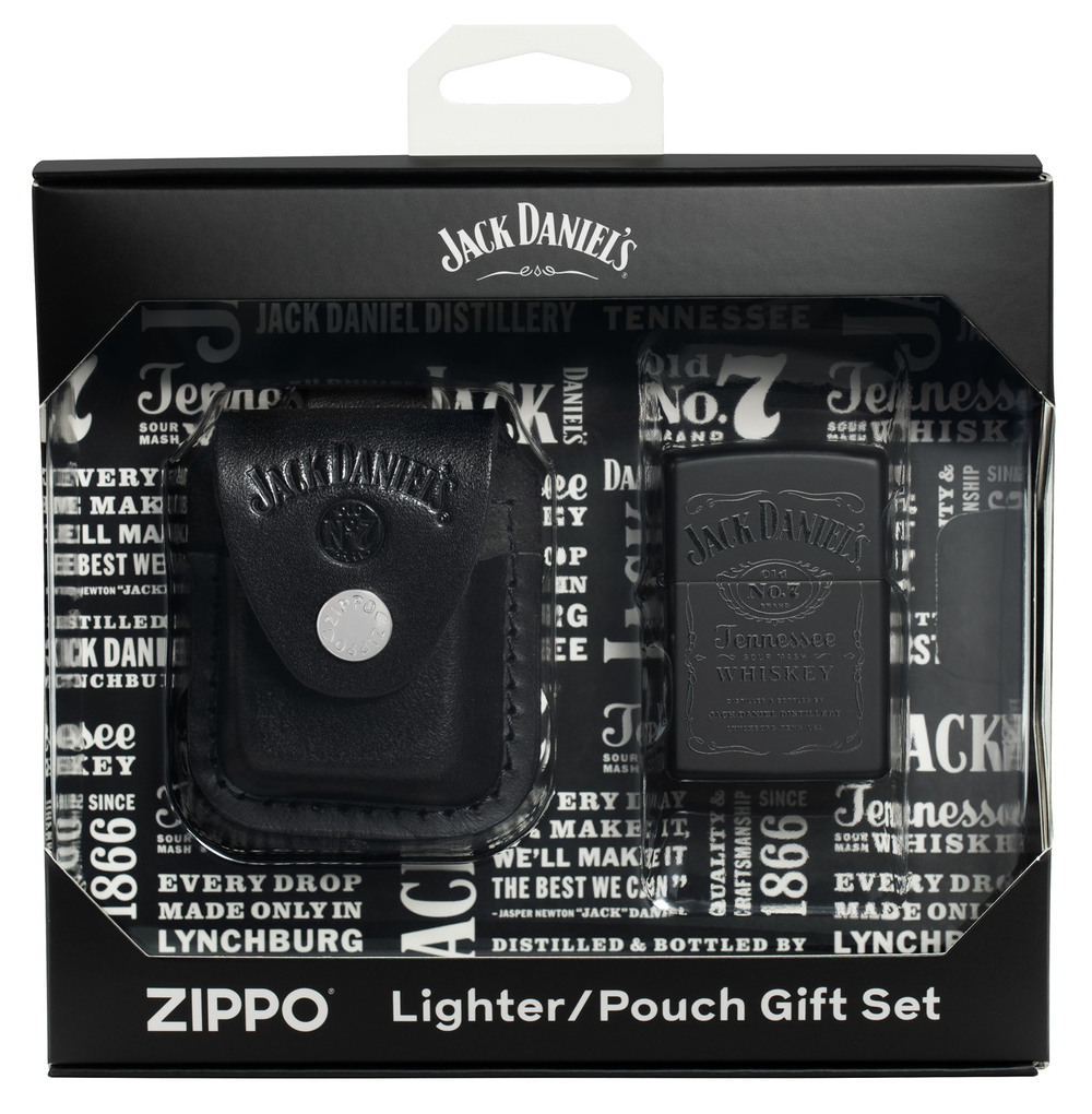 Набор Zippo Jack Daniels®: зажигалка с покрытием Black Matte и кожаный чехол в подарочной коробке