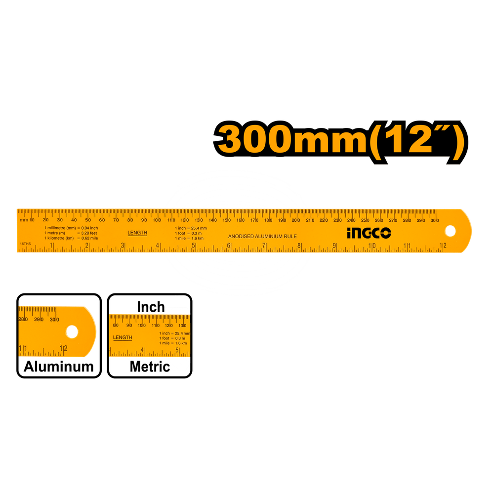 Линейка из анодированного алюминия INGCO HSR23002 300х30х0,7 мм