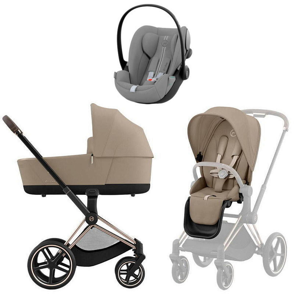 Коляска Cybex Priam IV Rosegold complete Cloud G Stone Grey Plus Base G 3 в 1 Cozy Beige