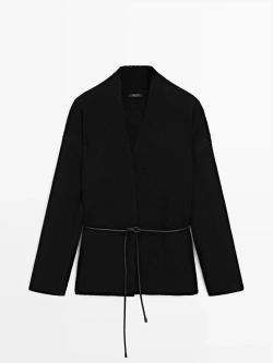 Massimo Dutti Длинный вязаный кардиган с поясом, черный
