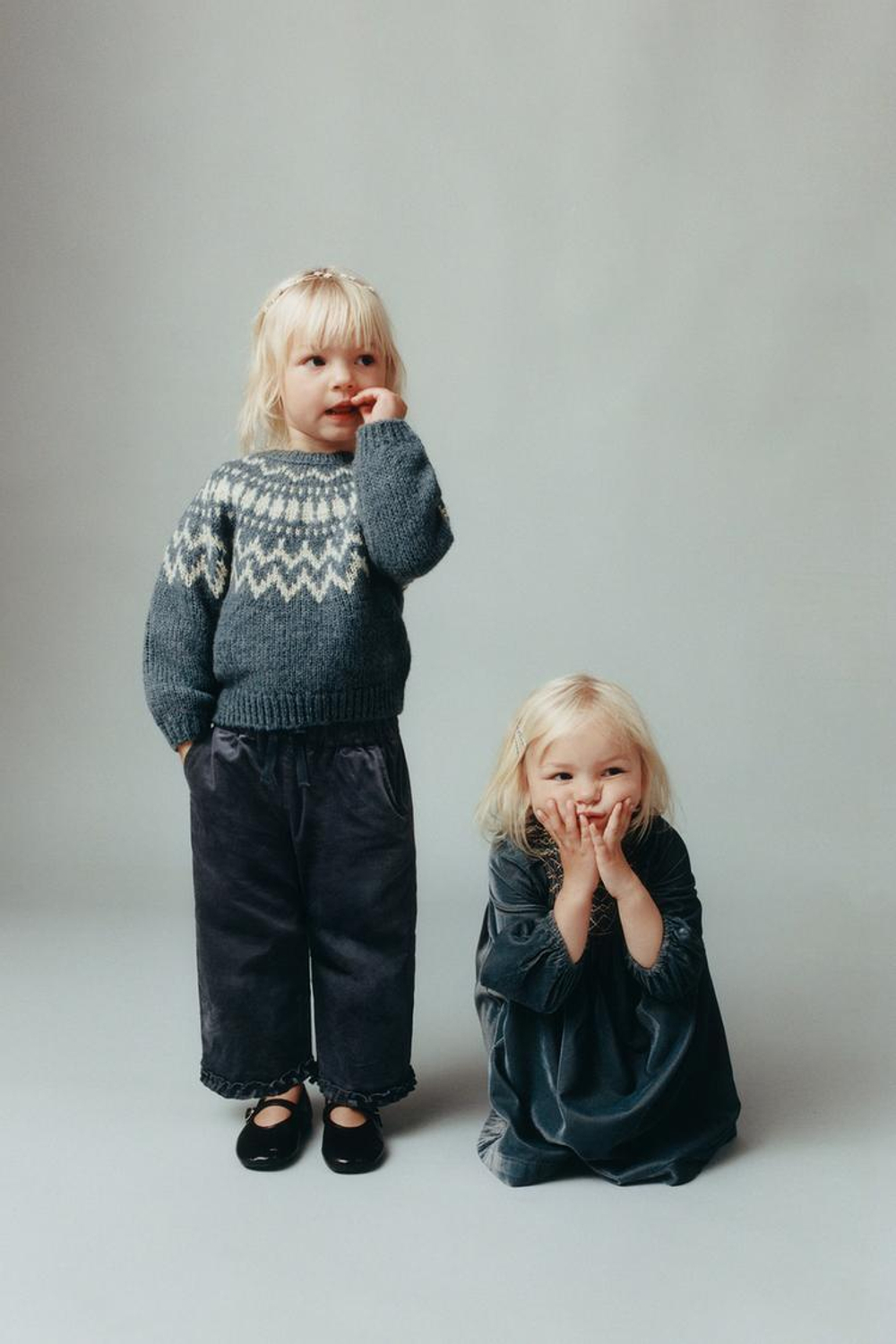 ZARA БАРХАТНЫЕ БРЮКИ-КЮЛОТЫ, СЕРО-СИНИЙ