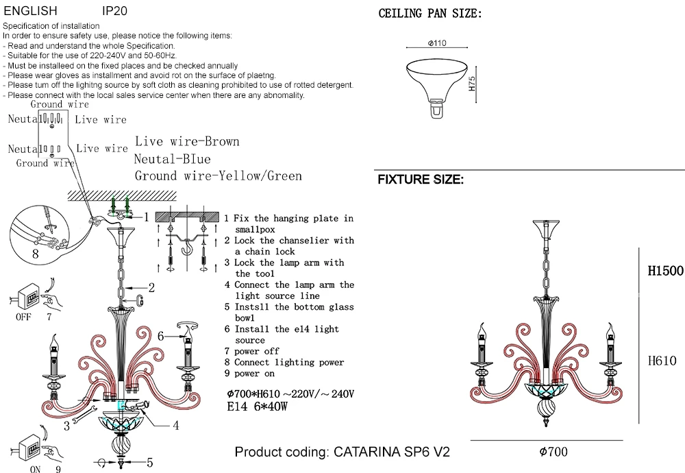 Подвесная люстра Crystal Lux CATARINA CATARINA SP6 V2 GOLD/TRANSPARENT-COGNAC