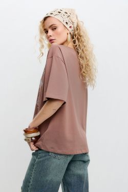 Футболка с принтом "Russian sweets" шоколадного цвета