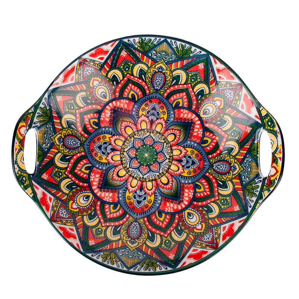 Блюдо с ручками " " (синий) 22,5х20,5х4,5см (min9) (транспортная упаковка)