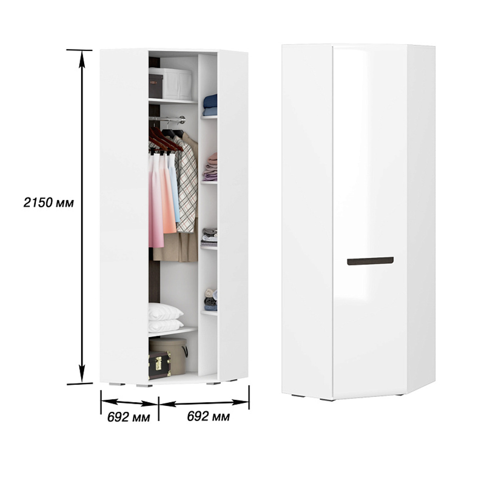Шкаф угловой Стокгольм белый/белый глянец 380