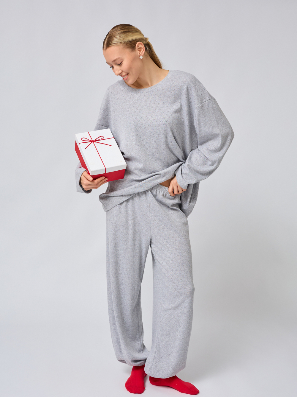 Пижама с брюками и лонгсливом " сердечки"