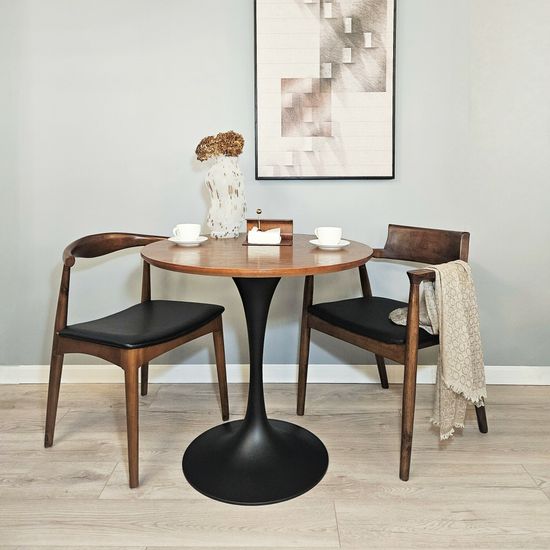 Стул деревянный Elbow орех, черная экокожа