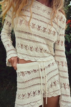 ZARA ТОП ИЗ КРУЖЕВА КРОШЕ, ЭКРЮ