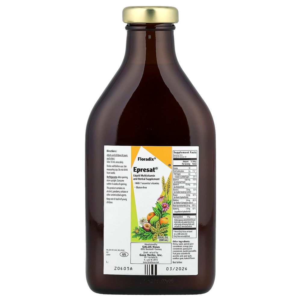 Floradix, Floradix, Epresat, жидкая растительная добавка, 500 мл (17 жидк. унц.)