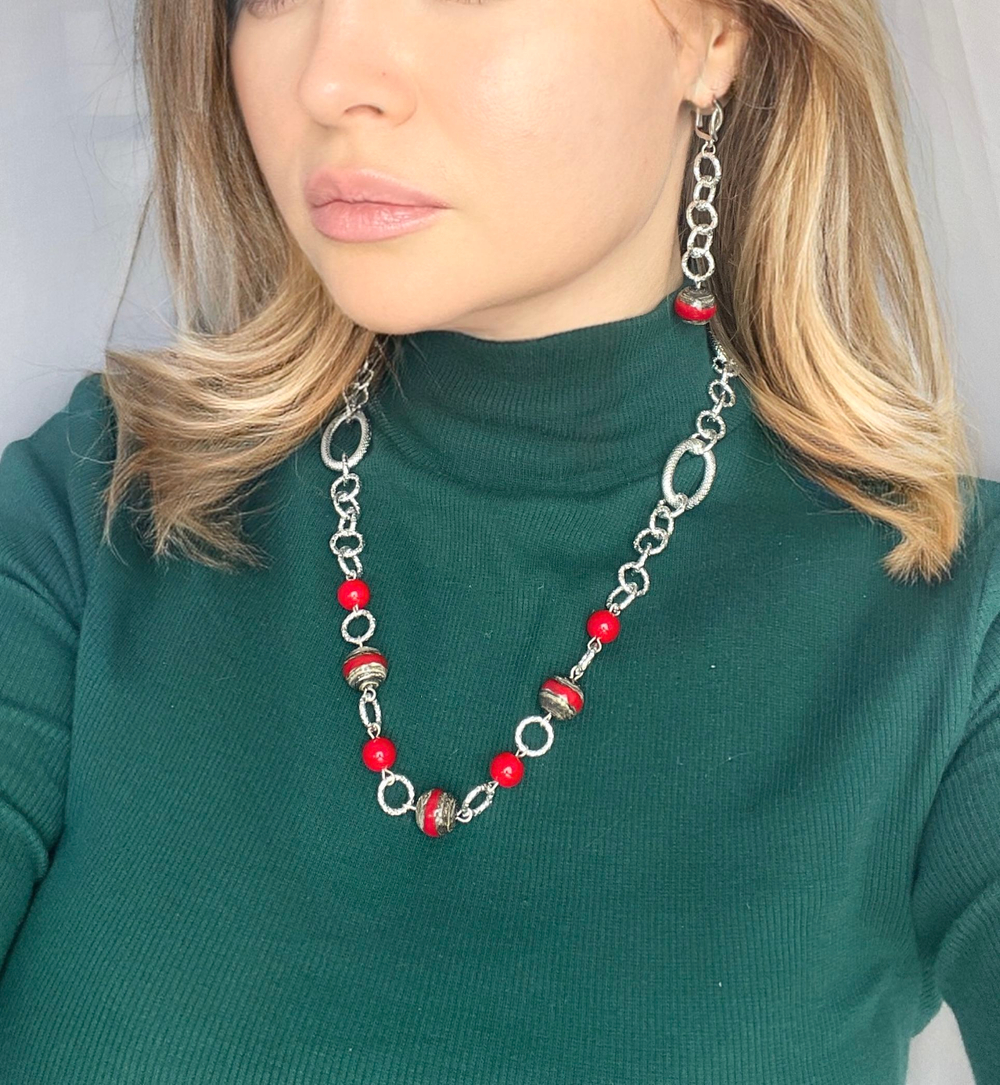 Комплект украшений из муранского стекла: колье, серьги