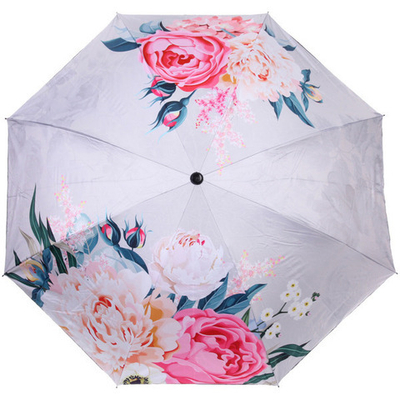 Зонт механический ветроустойчивый, матовая ручка «BESTzontik» цветы на сером, длина 25см, d-110см