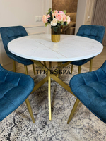 Круглый раздвижной стол "Лофт", белый каспий и стулья "Бостон" синий