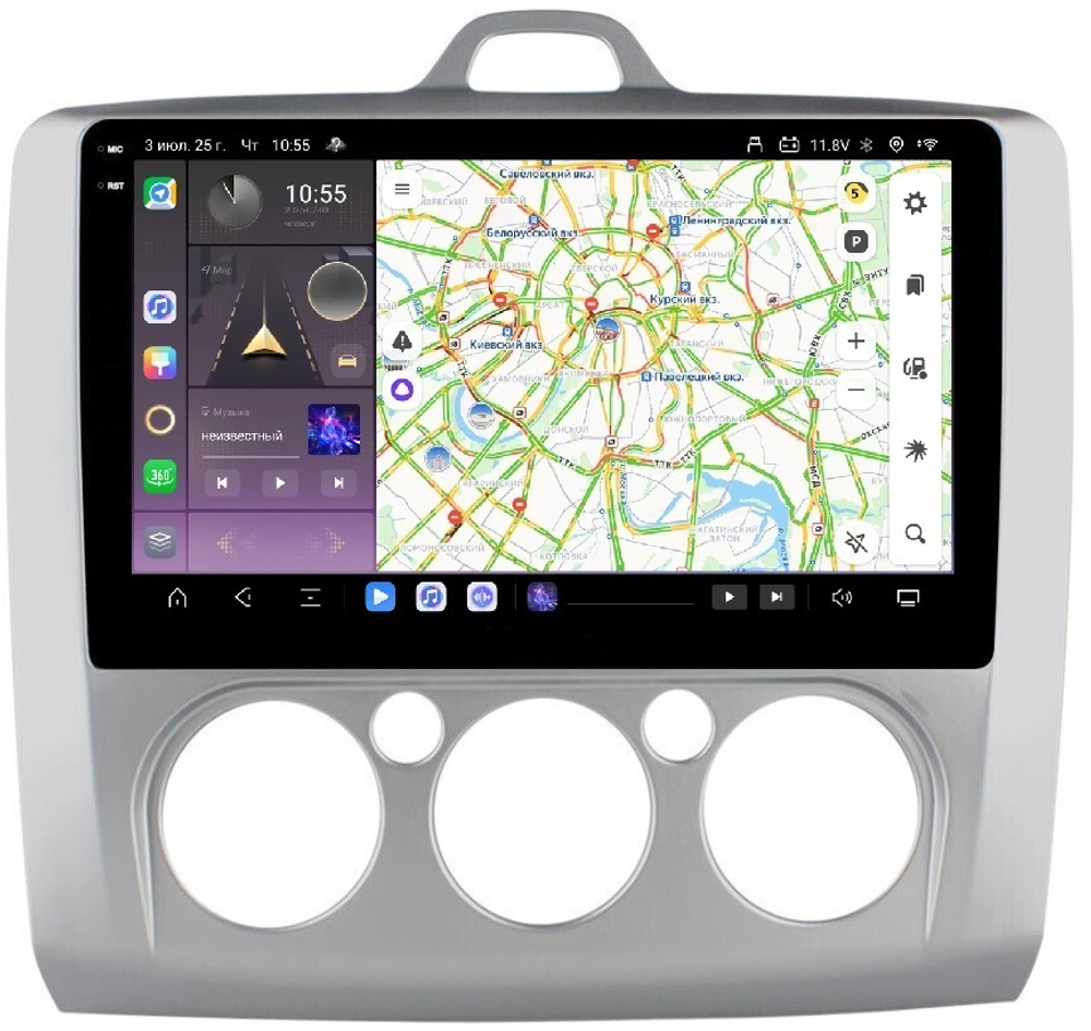 Магнитола для Ford Focus II 2004-2011 (кондиционер) - Carmedia OL-9201-M QLed+2K, Android 13, TS20, CarPlay, 4G SIM-слот