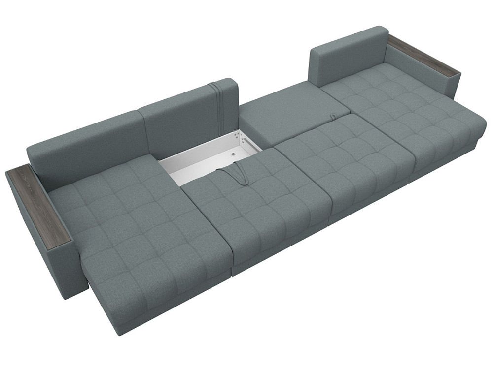 Диван П-образный с декором Лига-049 НПБ Лонг, Амур 07 РОГОЖКА серый