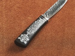 Якутский нож "Амга", сталь Х12МФ, рукоять черный мореный граб / орнамент
