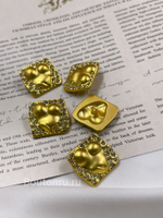 Пуговицы золотистые Скиапар. квадратные в стразах с рельефом тела