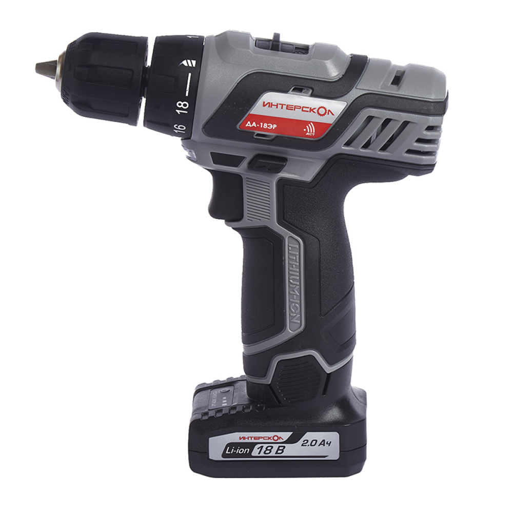 Аккумуляторная дрель-шуруповерт ИНТЕРСКОЛ ДА-18ЭР, 18 В, 1400 об/мин, C 2 АКБ 2 Ач+ USB адаптер ЗУ (436.2.2.15)