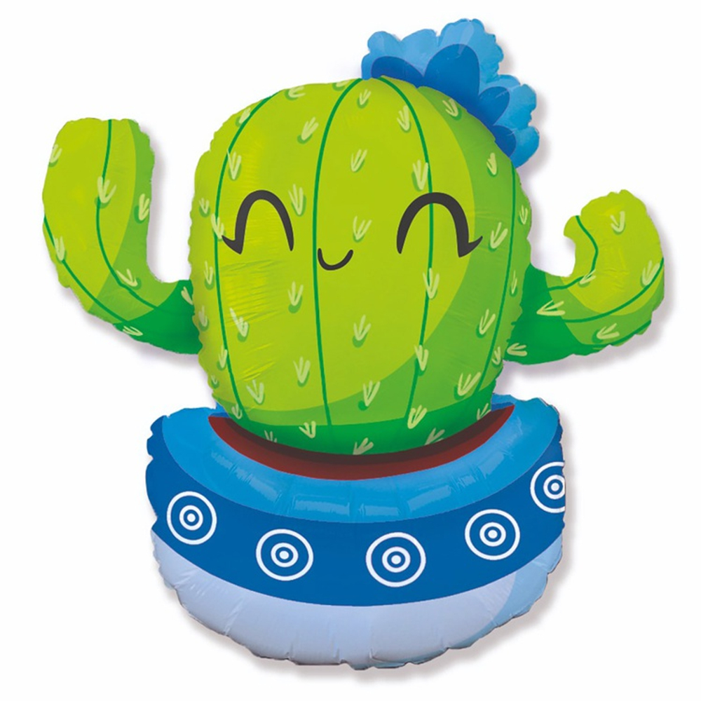 Шар Фольгированный Кактус в голубом кашпо (Голубой)