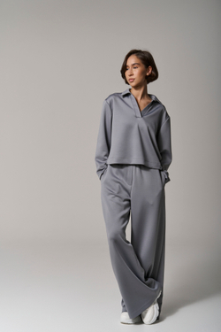 Брюки трикотажные wide leg серые