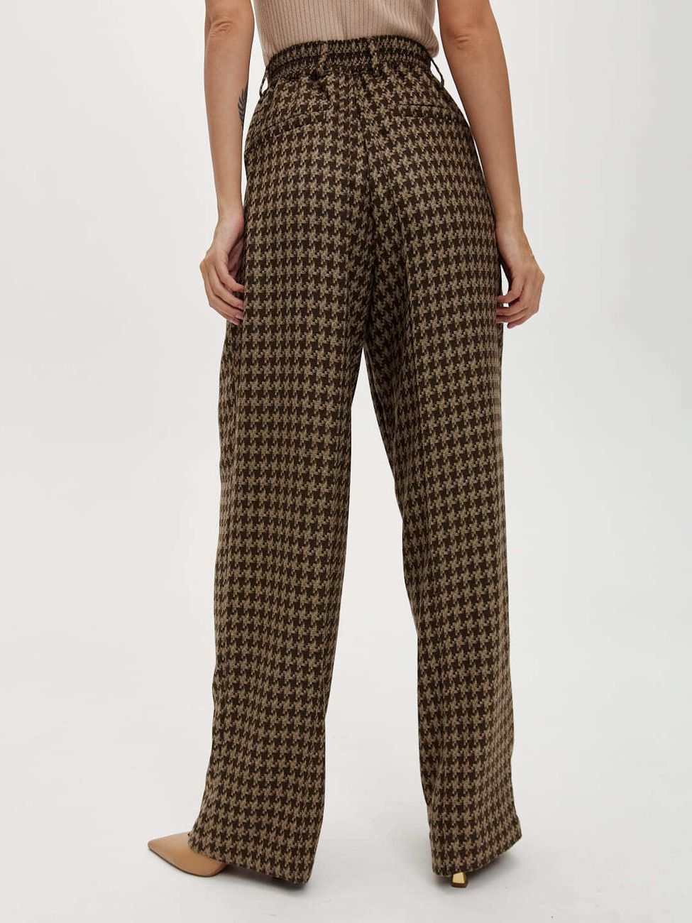 Брюки прямые широкие, гусиная лапка, коричневый