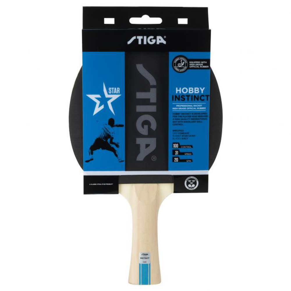 Ракетка для н/т Stiga Hobby Instinct, 1210-6318-01, для начин., накл. 1,5 мм ITTF, конич. ручка