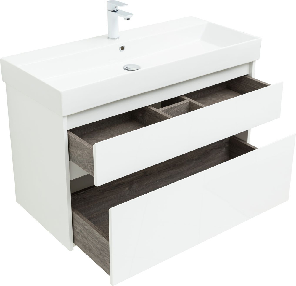 Тумба под раковину Aquanet Nova Lite 100 (SLIM SYNERGY) белый, 2 ящика