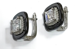 Ювелирные серьги из серебра 925 пробы с керамикой и фианитами