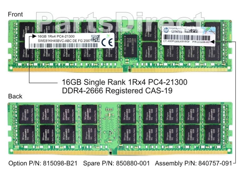 Модуль памяти HPE P00380-B21 16-GB (1 x 16GB) Dual Rank x8 DDR4-2666