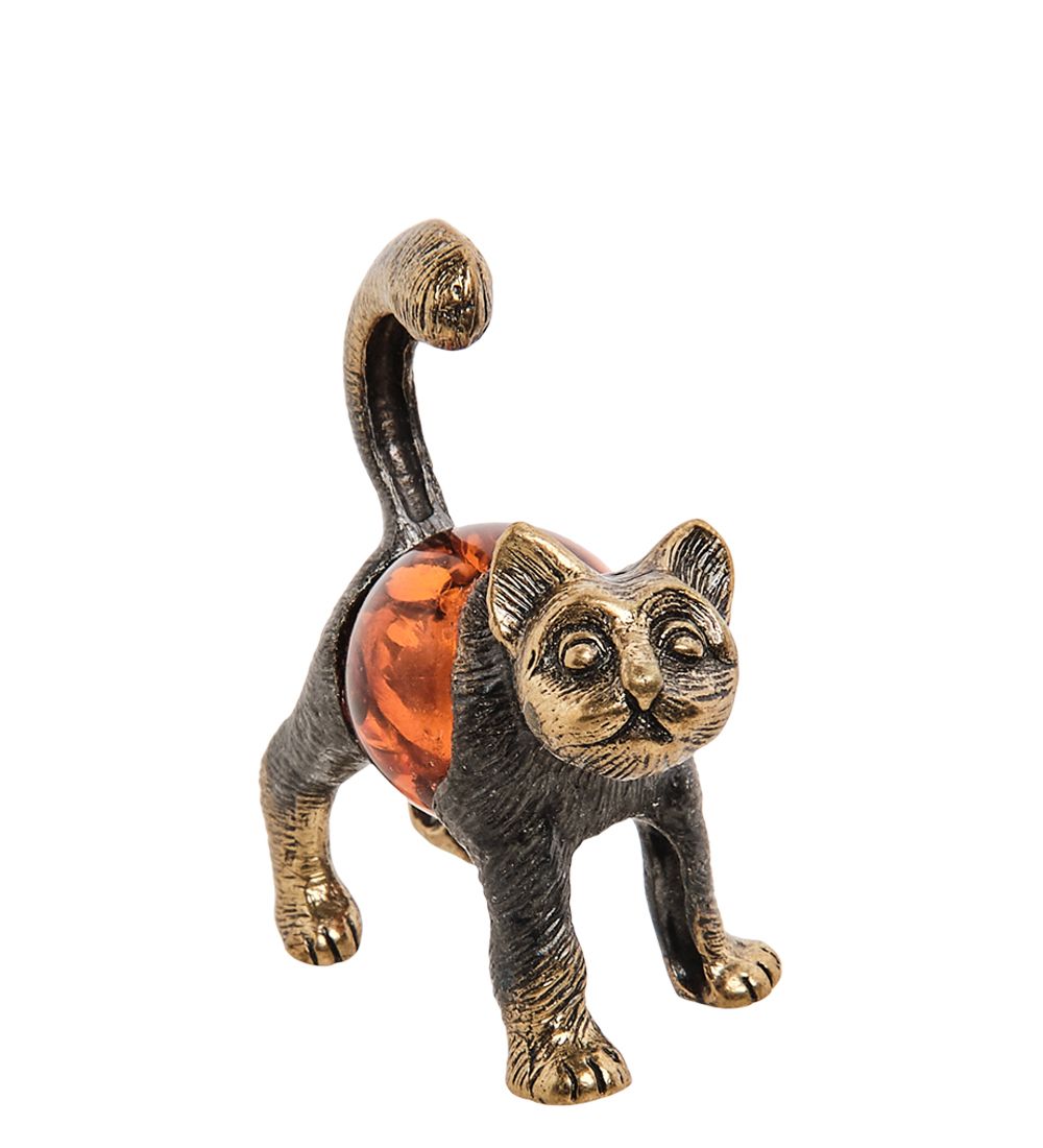 Народные промыслы AM- 356 Фигурка «Кот Большой» (латунь, янтарь)