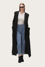 Черное шерстяное пальто "Элен" с капюшоном